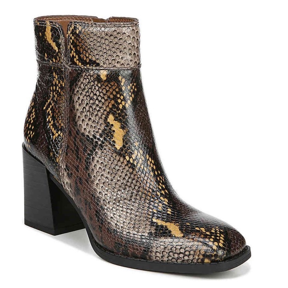 Franco Sarto Generous Snake Skin Block Heel Square Toe Generous Leather Boot